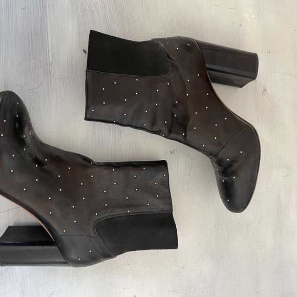 Rag & Bone Agnes Studded Pull-on Bootie Lamb Nappa Leather Chunky Heel Round Toe - Picture 3 of 9